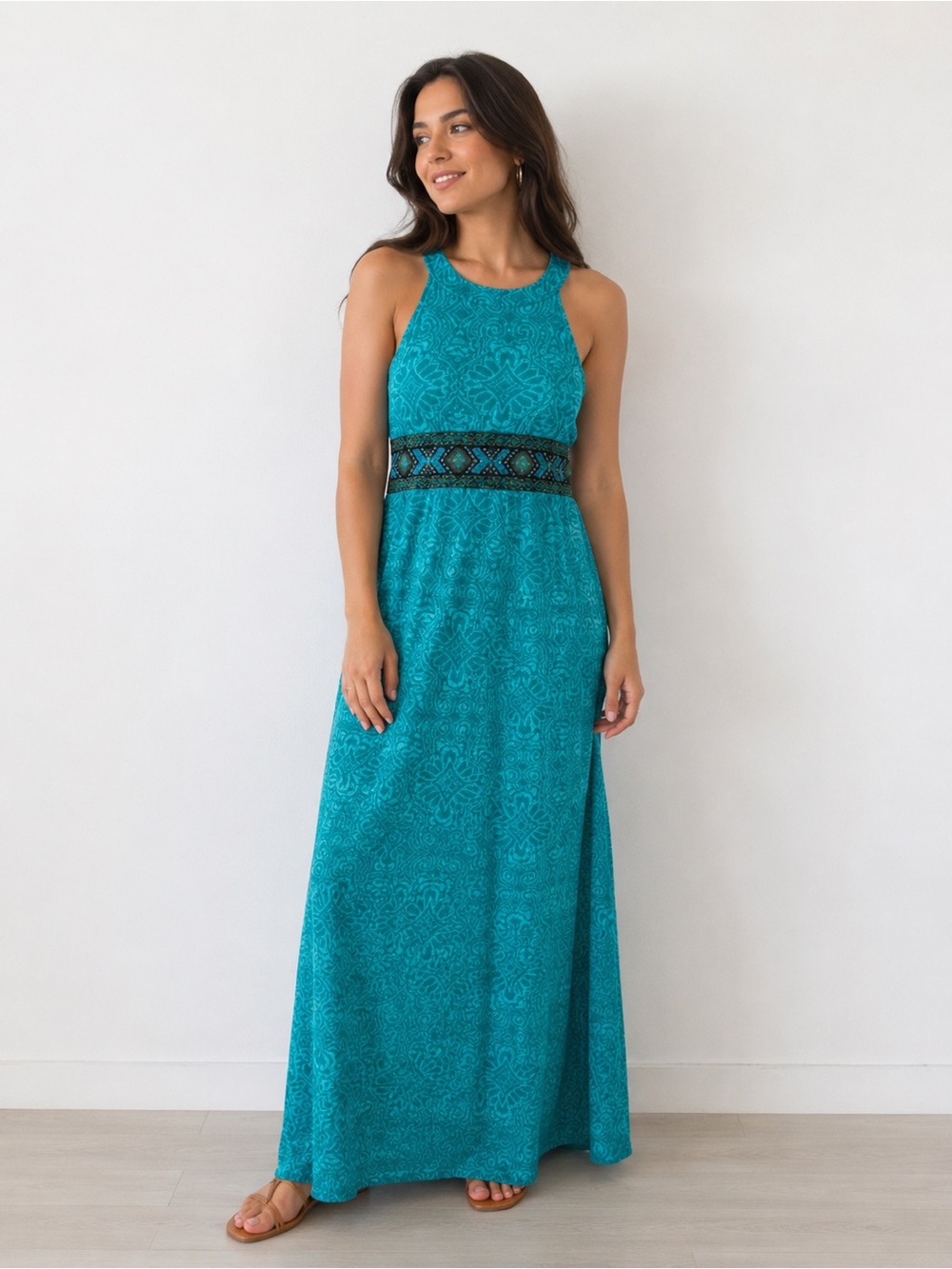 Prana Seye Halter Maxi Dress Aztec Print Athleisure X-Small